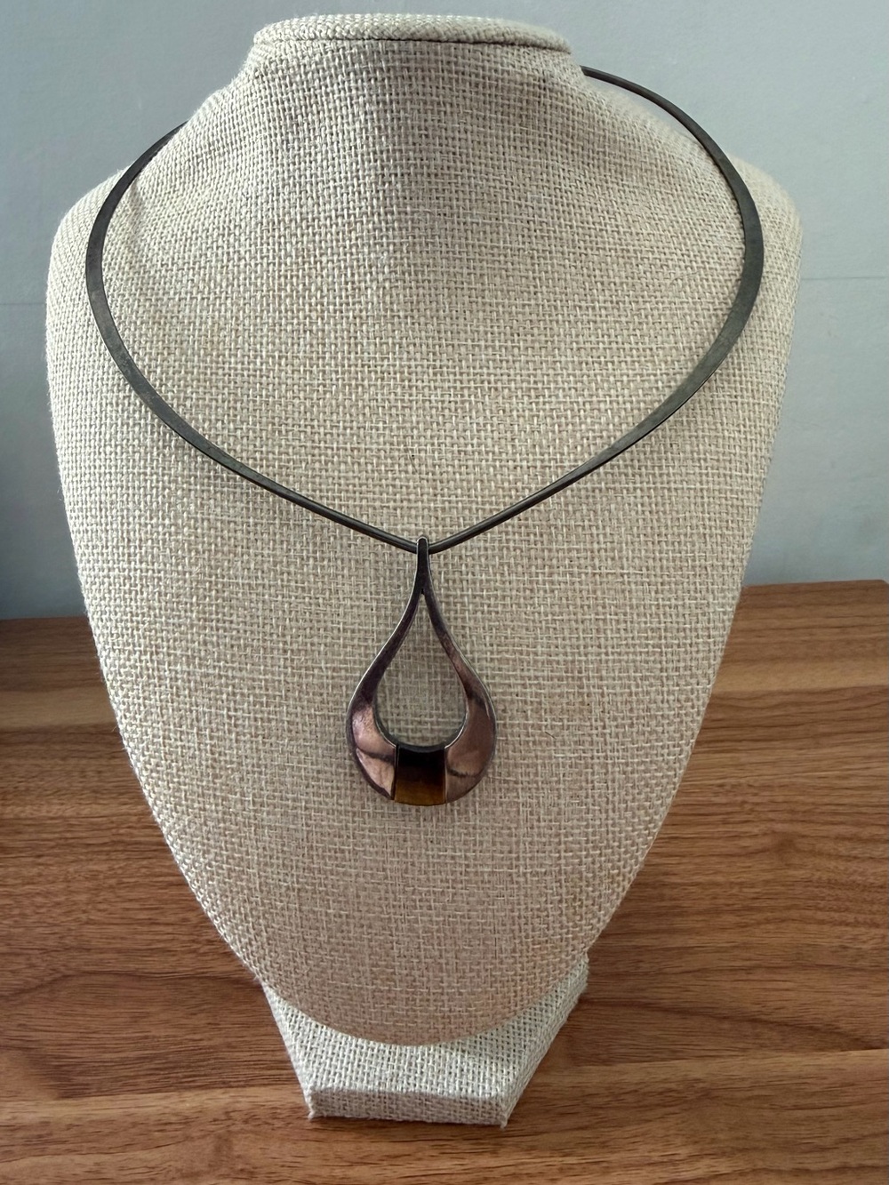 Vintage Sterling Silver hard necklace with 2 pendants